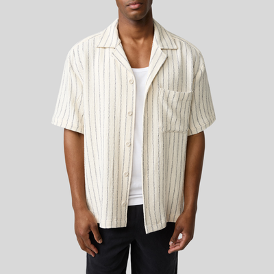 Gotstyle Fashion - Strellson Collar Shirts Textured Stripe Chest Pocket Shirt - Off-White