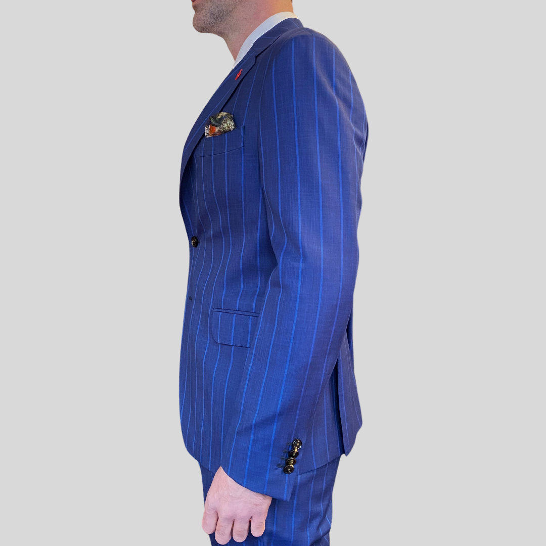 Gotstyle Fashion - PieroGabrieli Suits Stripes Wool / Silk Pick Stitching Suit - Blue