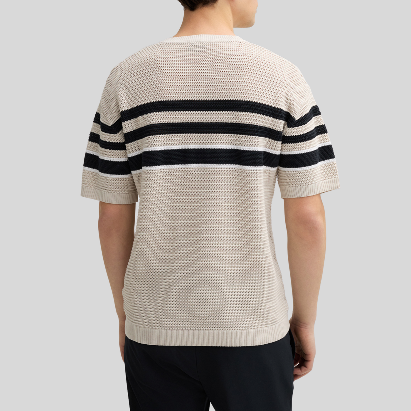 Contrast Stripes Knit T-Shirt - Beige