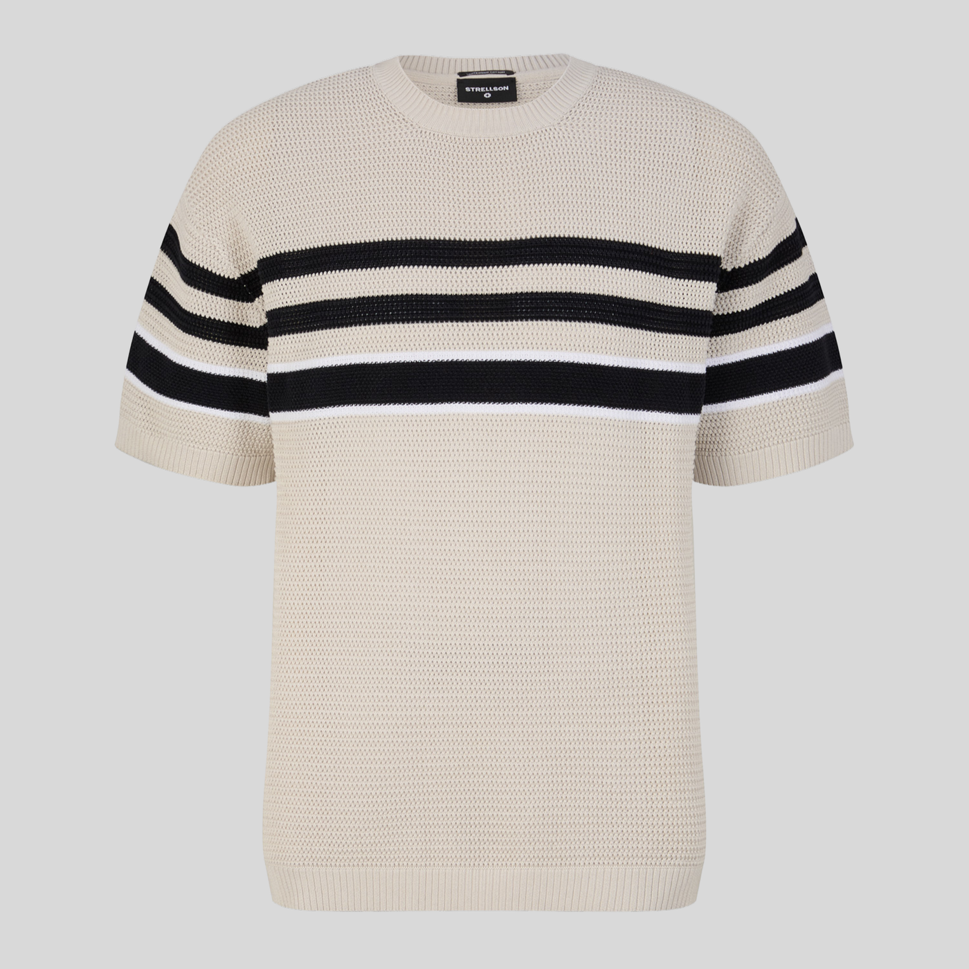 Contrast Stripes Knit T-Shirt - Beige