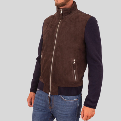 Gotstyle Fashion - The Jack Leathers Jackets Suede / Knit Hybrid Double Zip Jacket - Brown/Navy