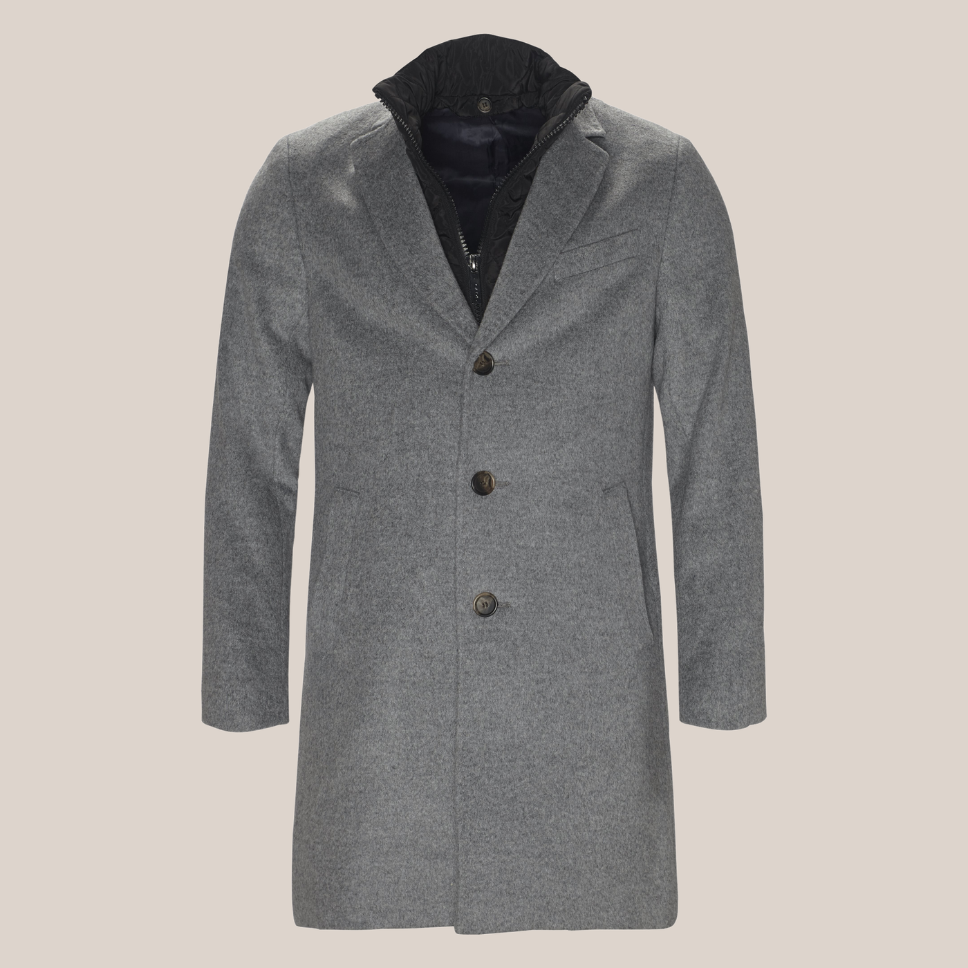 Wool / Cashmere Topcoat with Inlay - Grey