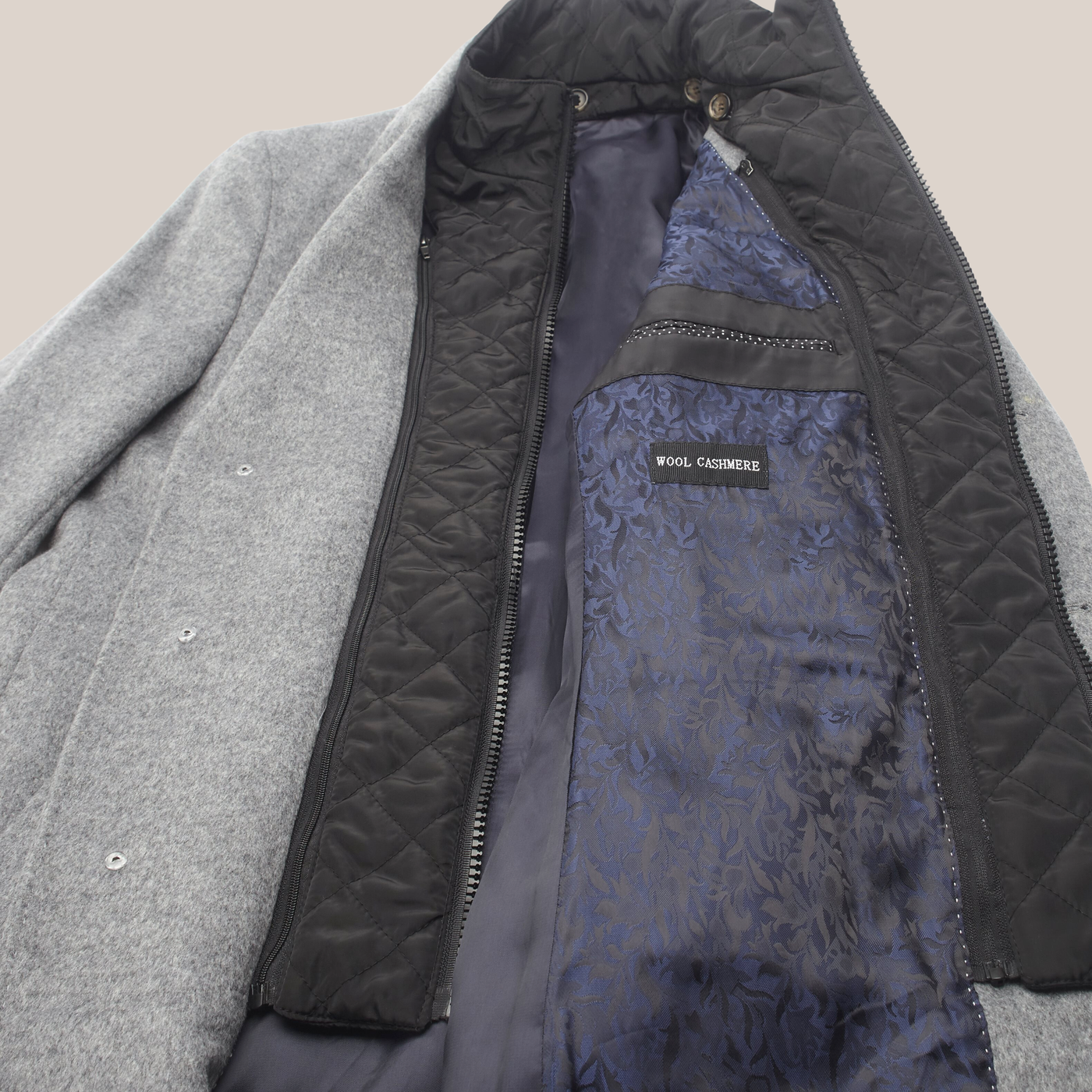 Wool / Cashmere Topcoat with Inlay - Grey