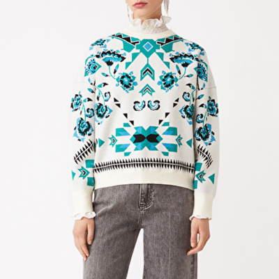 Gotstyle Fashion - Suncoo Sweaters Geo Floral Design Lurex Sweater - White