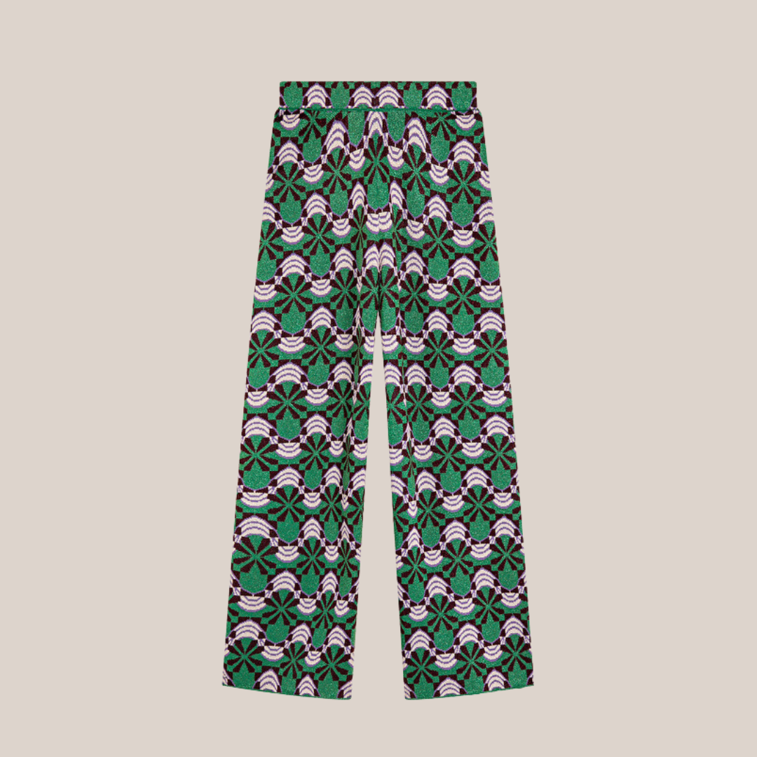 Gotstyle Fashion - Suncoo Pants Geo Pattern Wide Leg Lurex Knit Pant - Multi