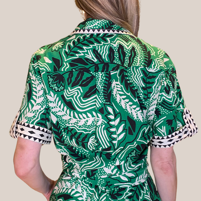 Gotstyle Fashion - Suncoo Blouses Abstract Garden Print Linen Blend Blouse - Green