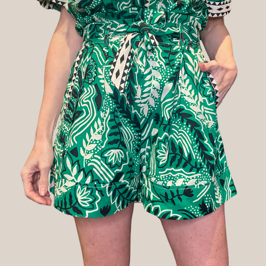 Gotstyle Fashion - Suncoo Shorts Abstract Garden Print Linen Blend Shorts - Green