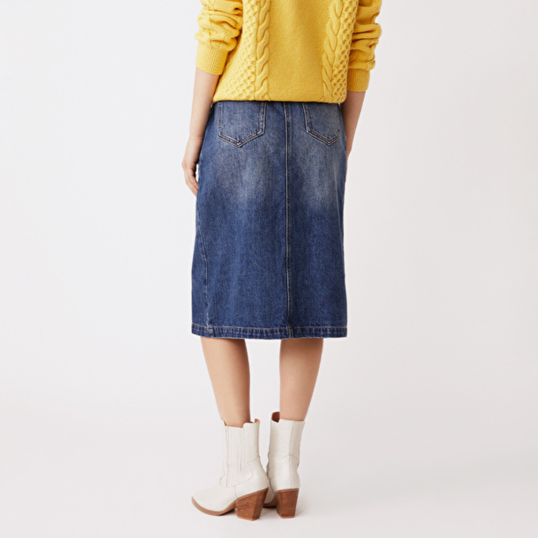 Gotstyle Fashion - Suncoo Skirts Front Slit Midi Denim Skirt - Blue