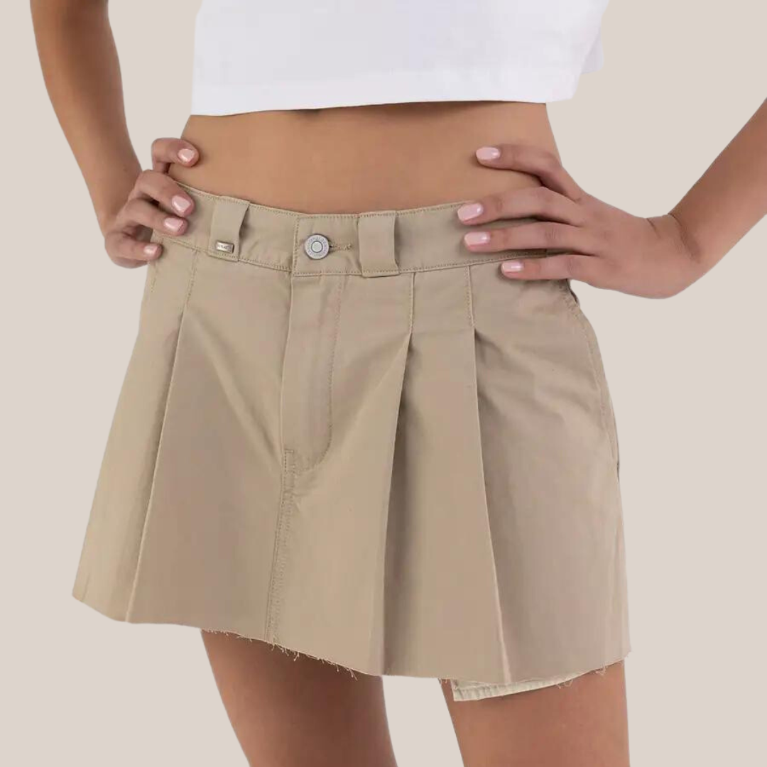 Gotstyle Fashion - Replay Skirts Pleated Raw Hem Twill Mini Skirt - Tan