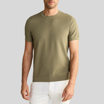 Textured Knit Crew Ribbed T-Shirt - Army