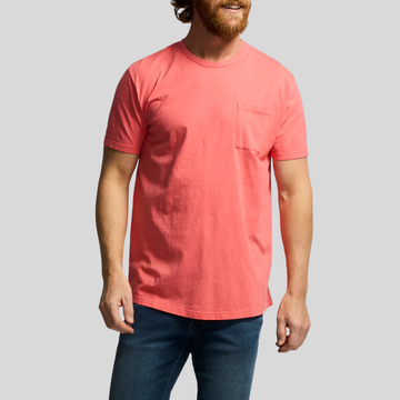 Crew Neck Slub Pocket Tee - Coral