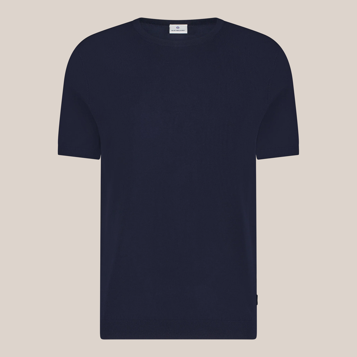 Crew Neck Ribbed Knit Tee - Navy