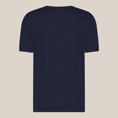 Crew Neck Ribbed Knit Tee - Navy