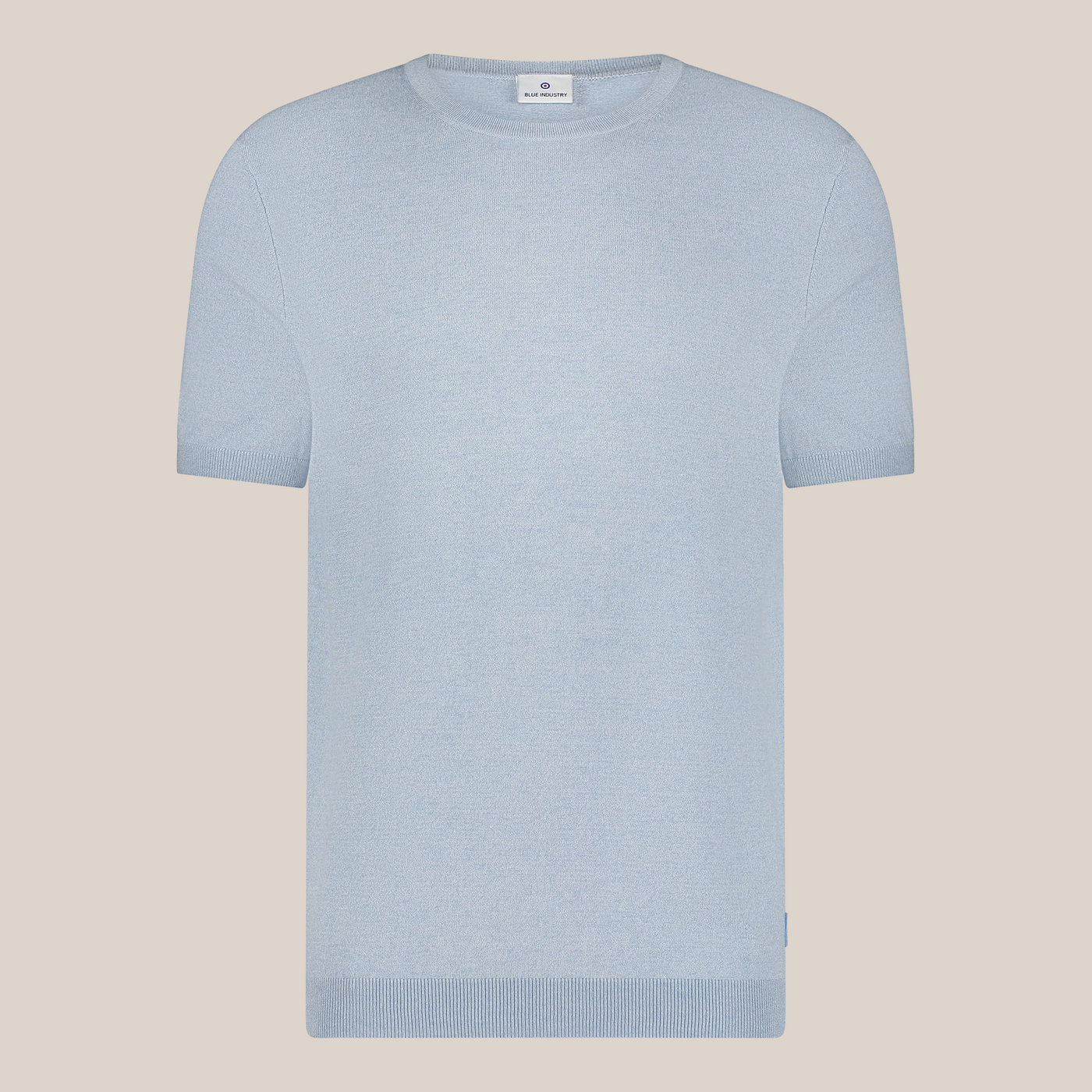 Crew Neck Ribbed Knit Tee - Sky