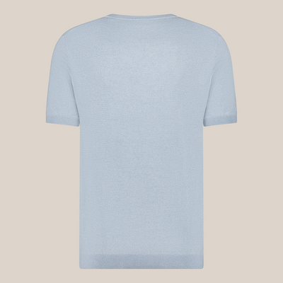 Crew Neck Ribbed Knit Tee - Sky