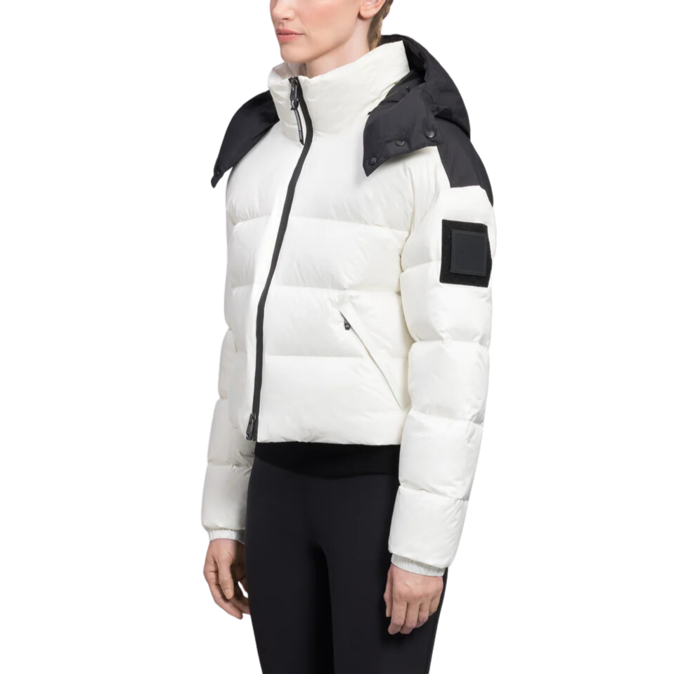 Quilted Short Puffer Jacket Removable Hood - Chalk/Black