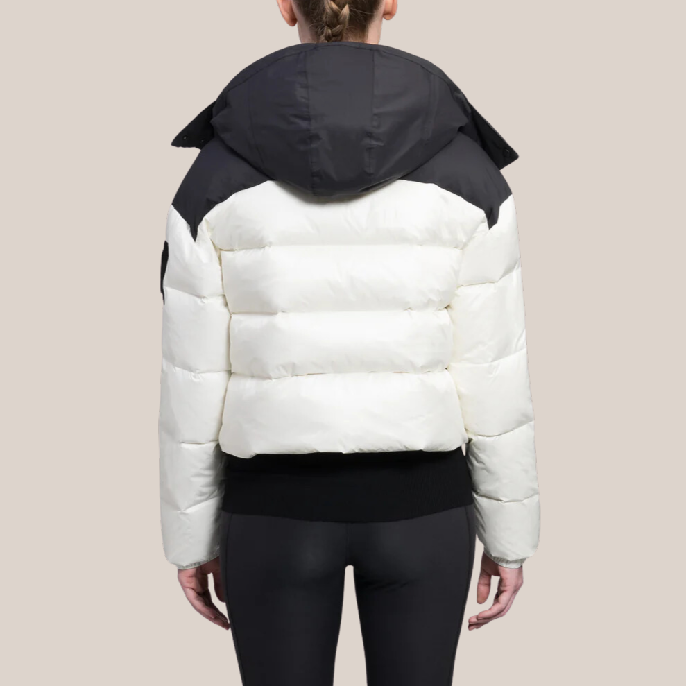 Quilted Short Puffer Jacket Removable Hood - Chalk/Black