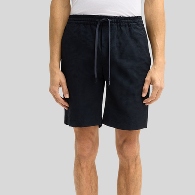 Textured Drawstring Waistband Shorts - Navy