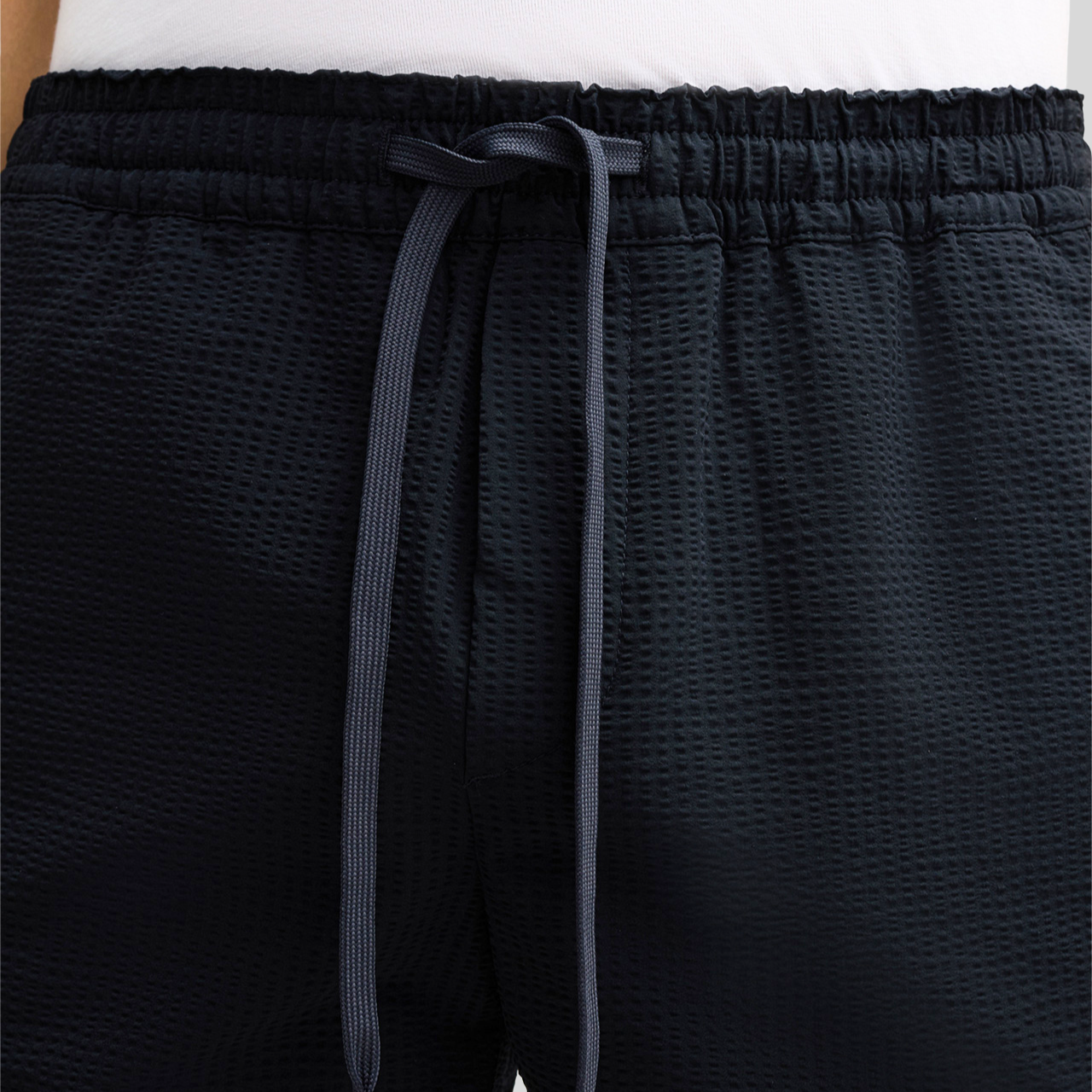 Textured Drawstring Waistband Shorts - Navy