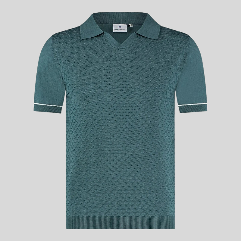 Textured Knit Open Collar Polo - Ocean