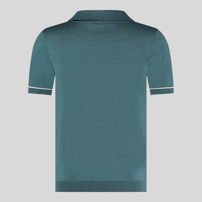 Textured Knit Open Collar Polo - Ocean