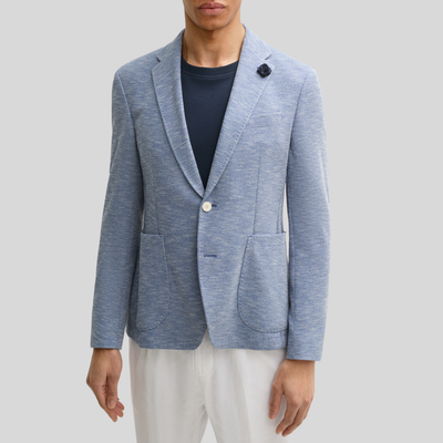 Textured Patch Pocket Cotton Blend Blazer - Blue