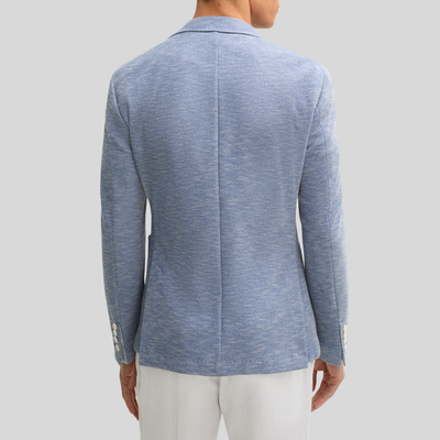 Textured Patch Pocket Cotton Blend Blazer - Blue