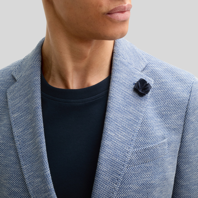 Textured Patch Pocket Cotton Blend Blazer - Blue