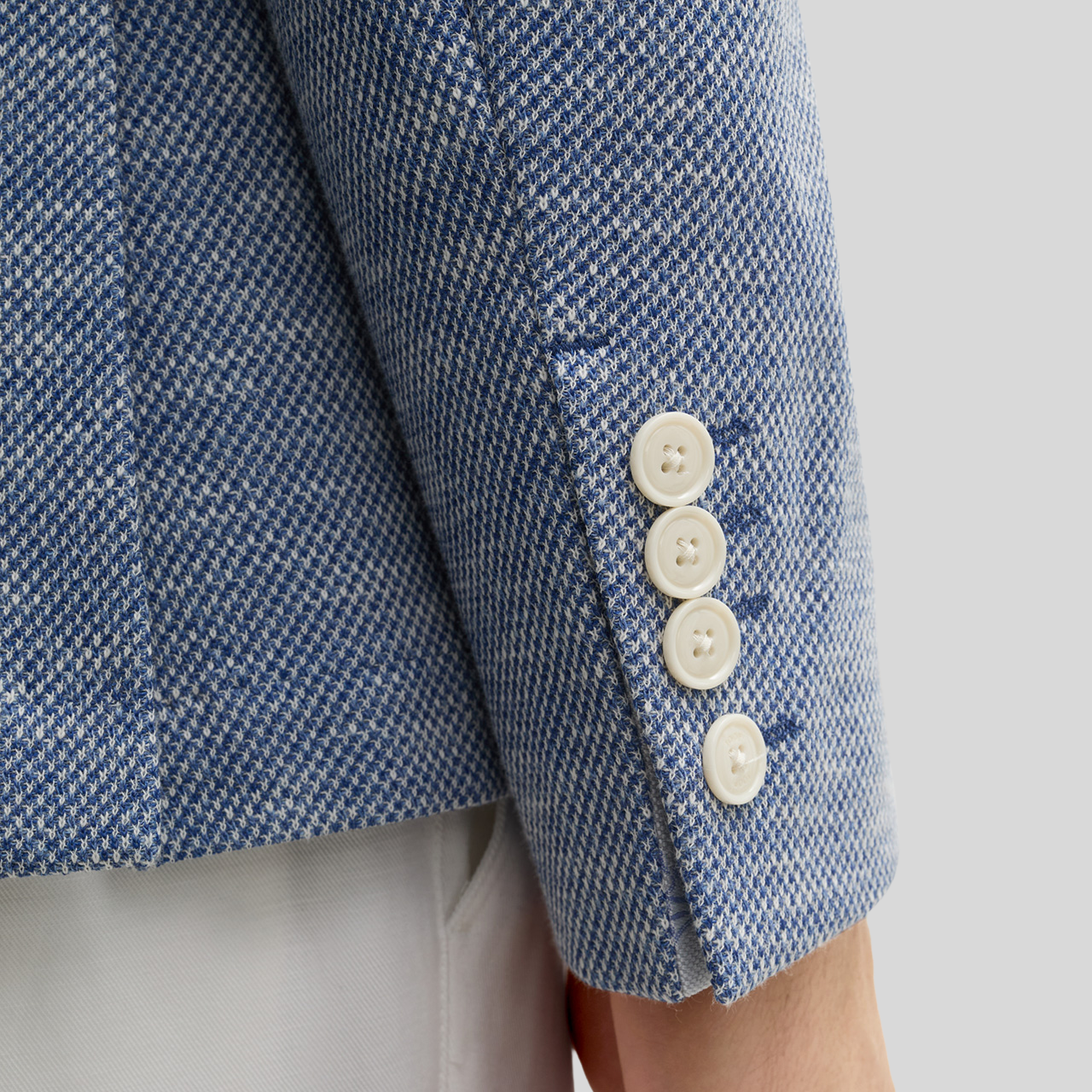 Textured Patch Pocket Cotton Blend Blazer - Blue