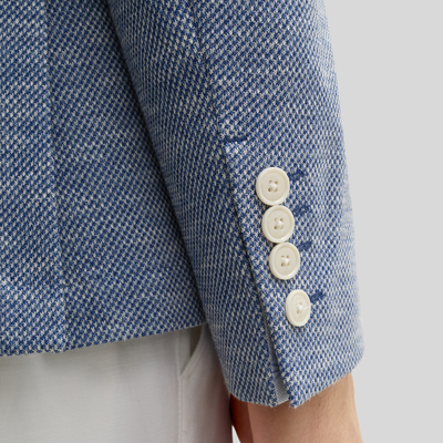 Textured Patch Pocket Cotton Blend Blazer - Blue