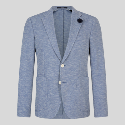 Textured Patch Pocket Cotton Blend Blazer - Blue