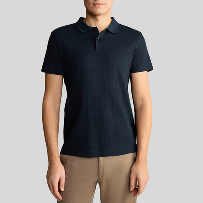 Textured Cotton Polo - Navy