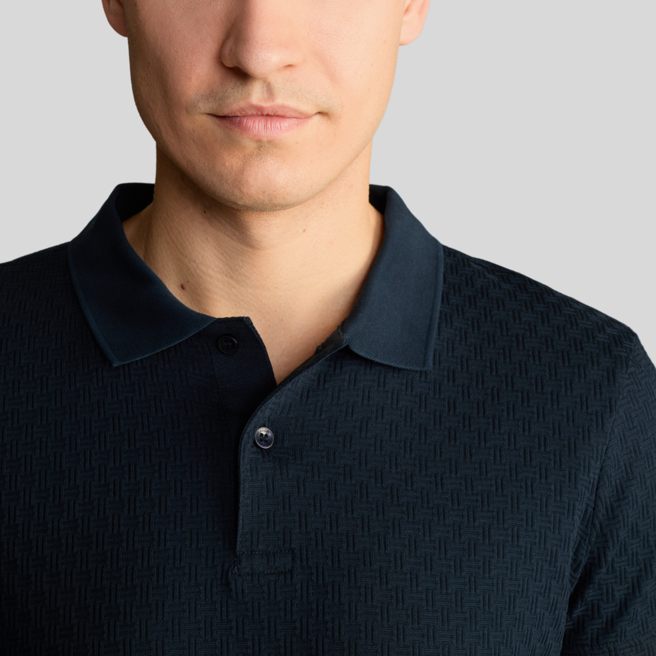 Textured Cotton Polo - Navy