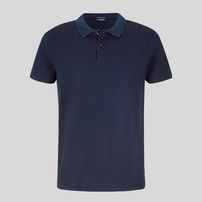 Textured Cotton Polo - Navy