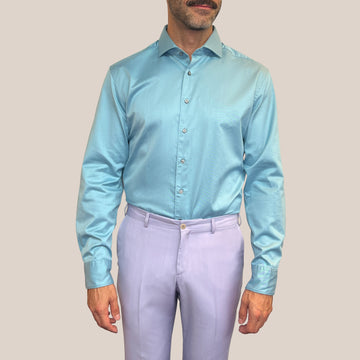 Twill Slim Fit Spread Collar Shirt - Turquoise