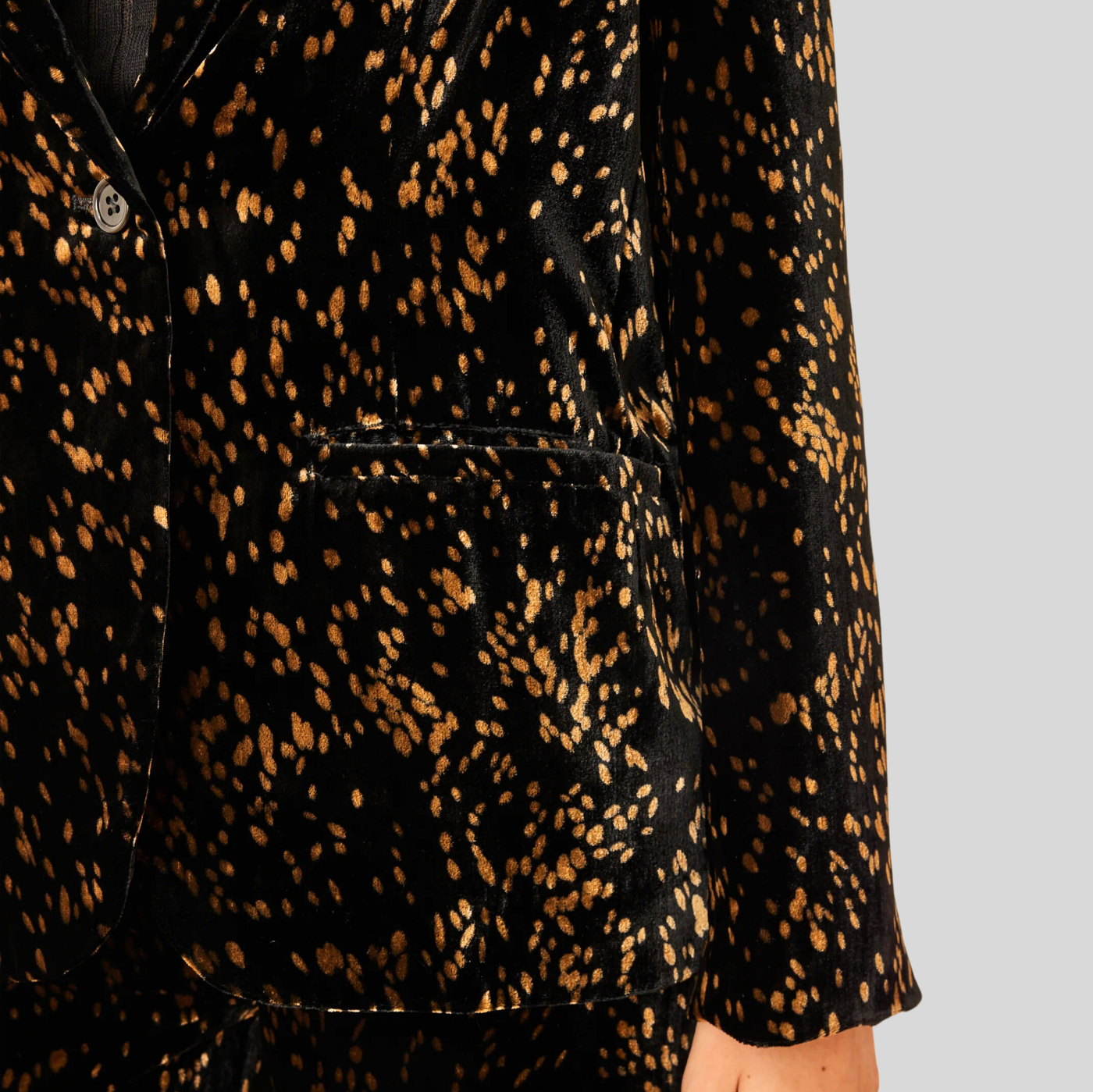 Spots Print Patch Pocket Velvet Blazer - Black