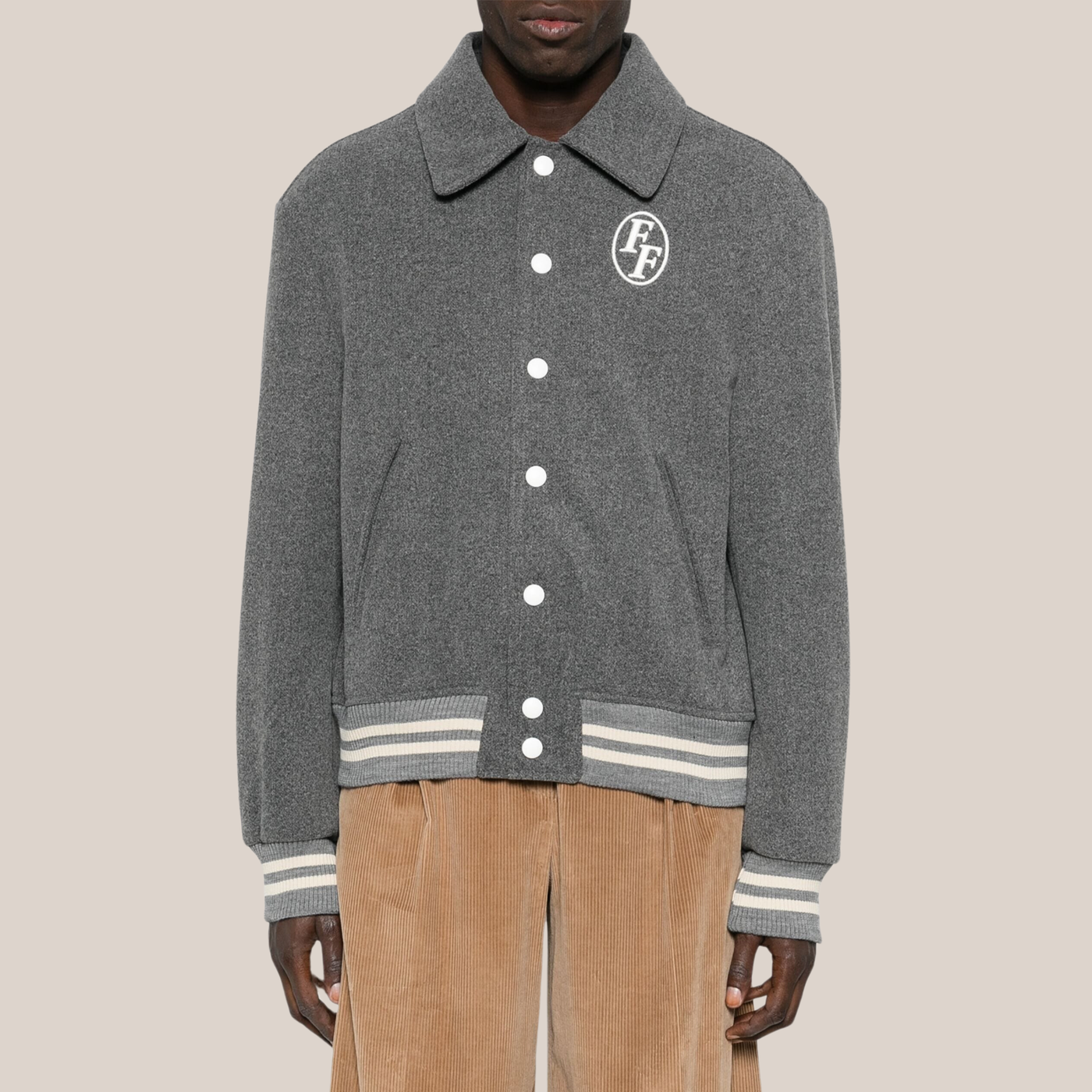 Monogram Embroidered Varsity Jacket - Grey