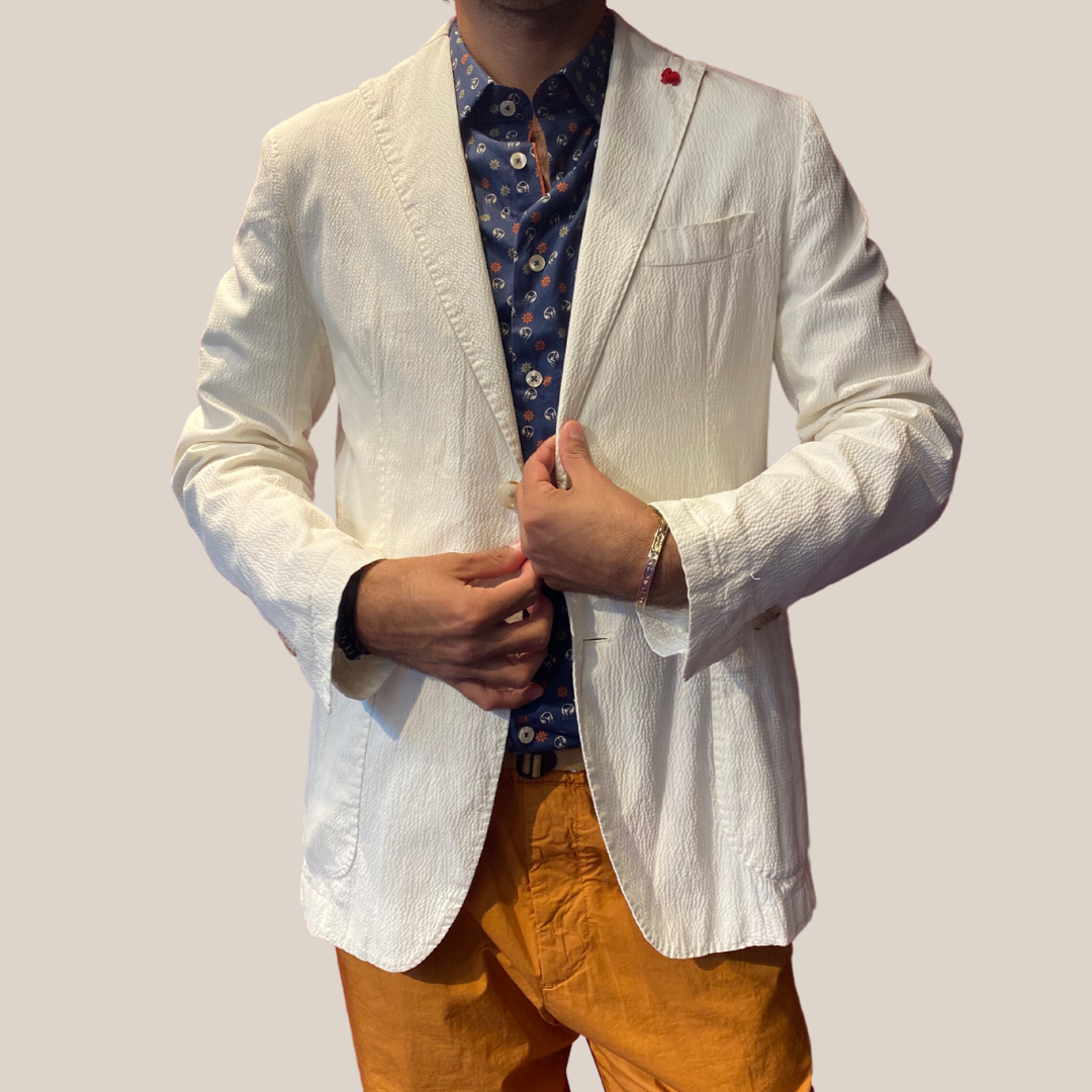 Gotstyle Fashion - Jerry Key Blazers Seersucker Patch Pocket Blazer - Off-White