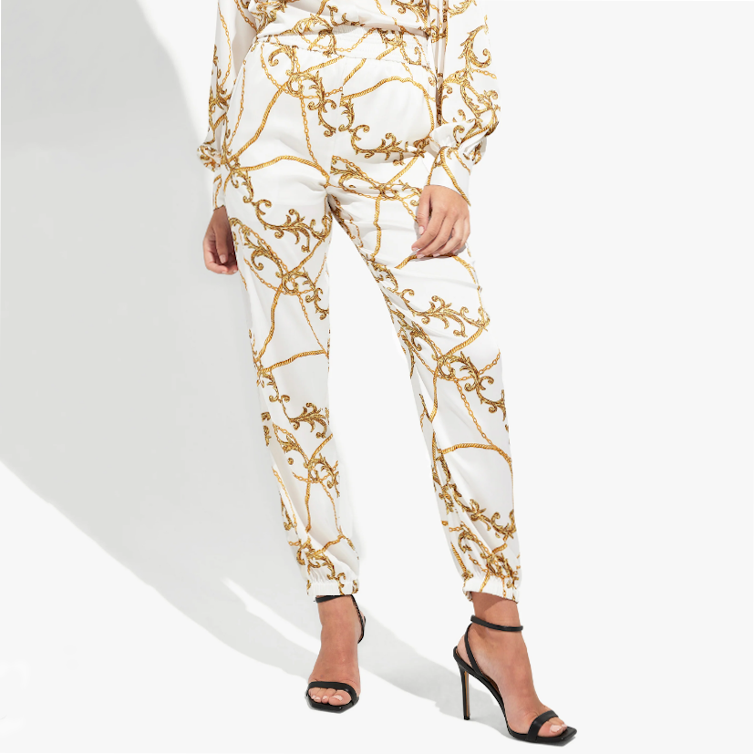 Gotstyle Fashion - Generation Love Pants Gilded Chains Print Satin Jogger - White