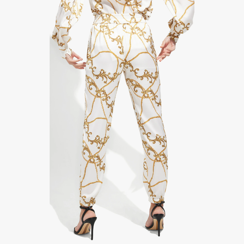 Gotstyle Fashion - Generation Love Pants Gilded Chains Print Satin Jogger - White
