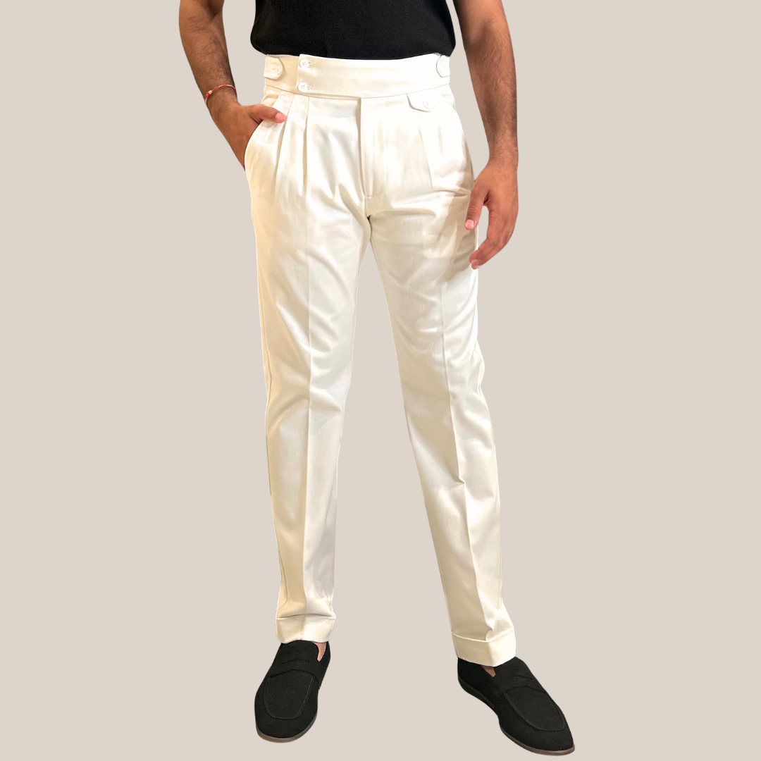 Jersey Pleated Cuffed Trousers - Off-White