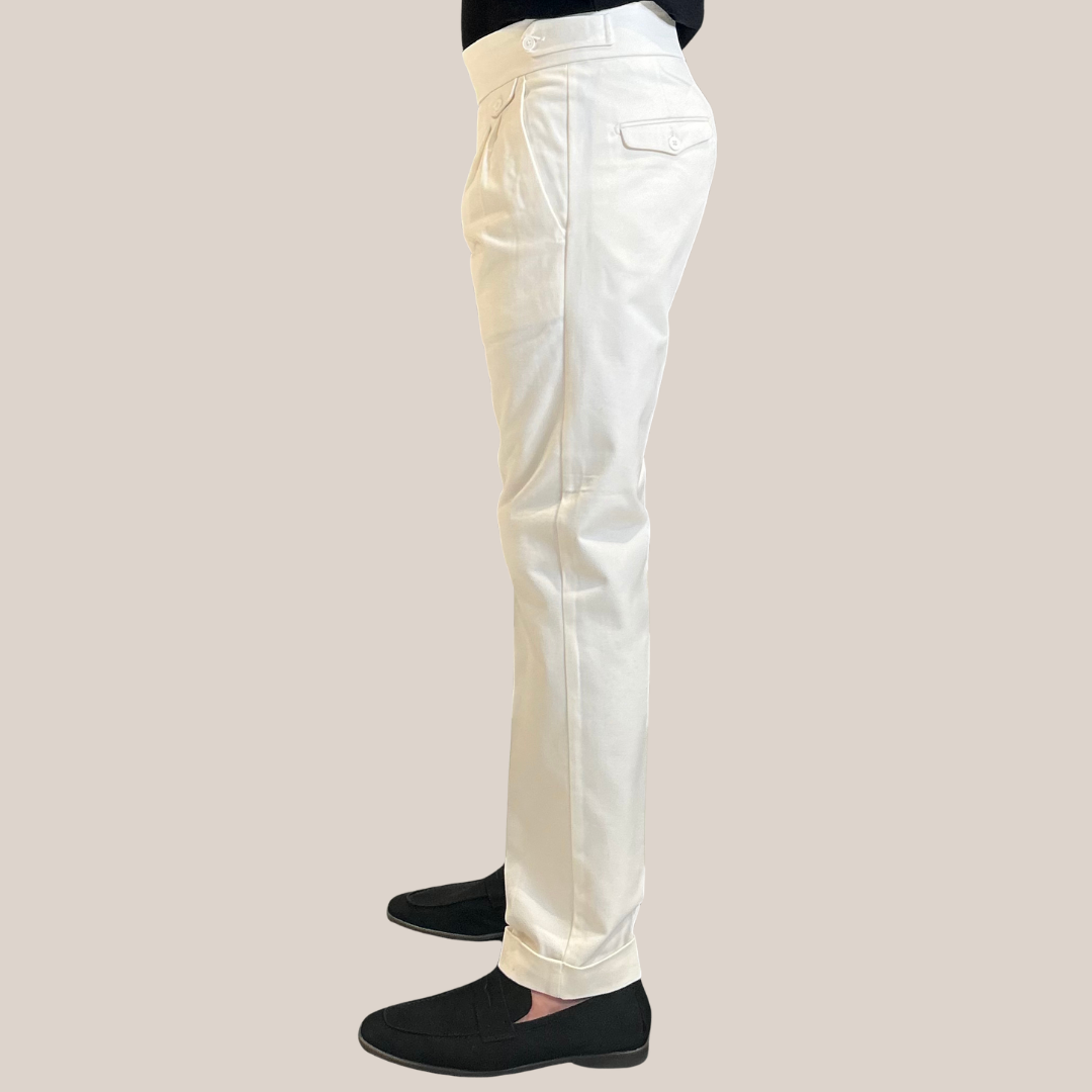 Jersey Pleated Cuffed Trousers - Off-White