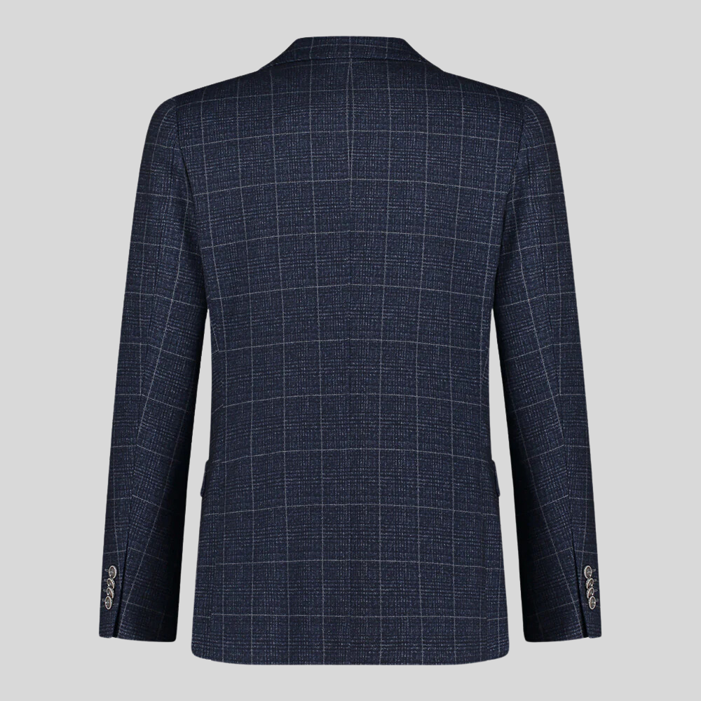 Windowpane Plaid Checks Jersey Blazer - Navy