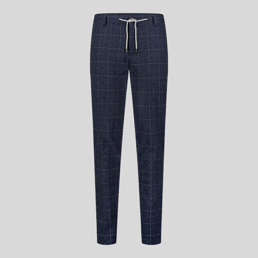 Windowpane Plaid Checks Jersey Chino - Navy