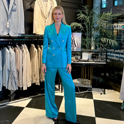 Shiny Double Breasted Blazer - Turquoise