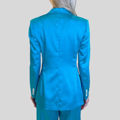 Shiny Double Breasted Blazer - Turquoise