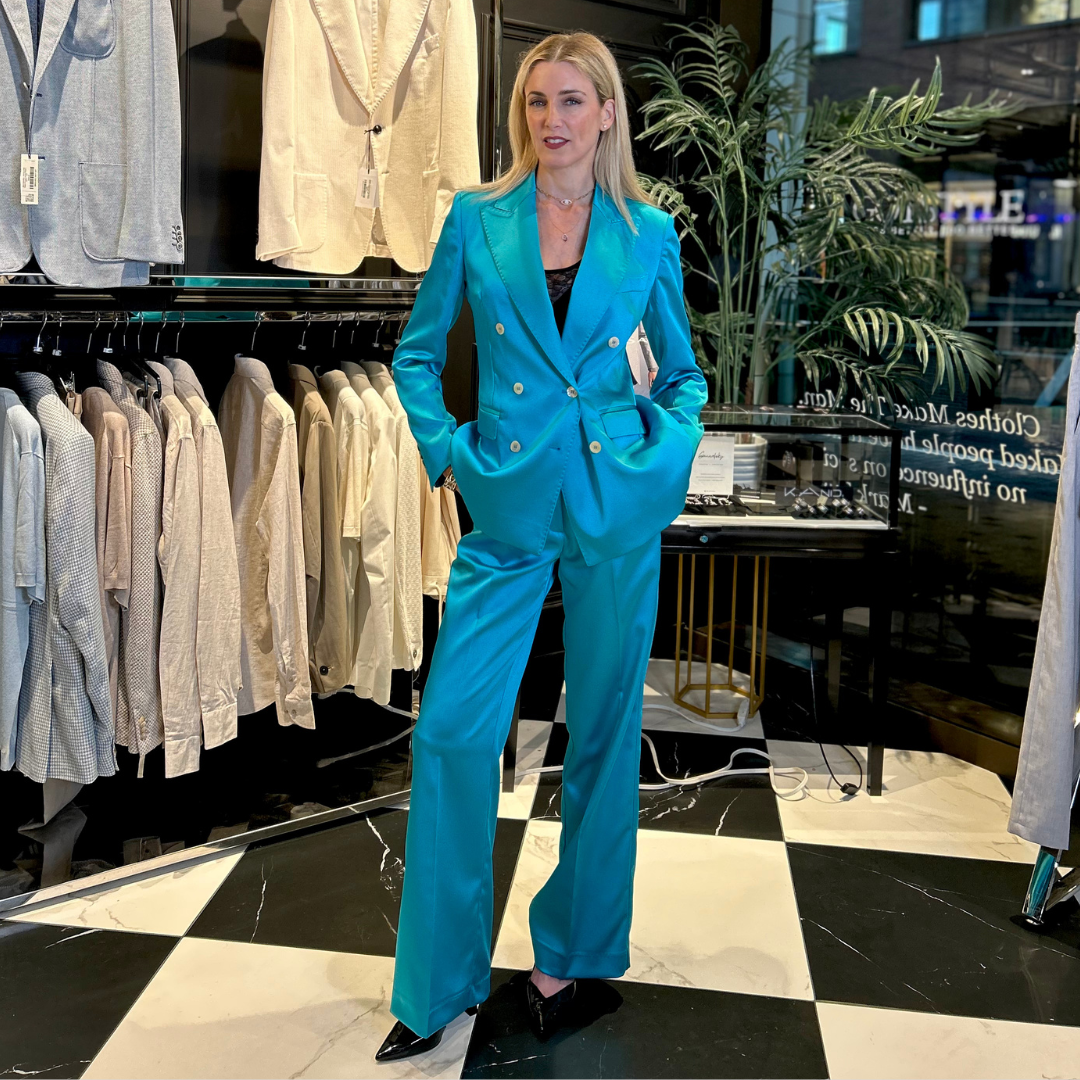 Shiny Double Breasted Blazer - Turquoise