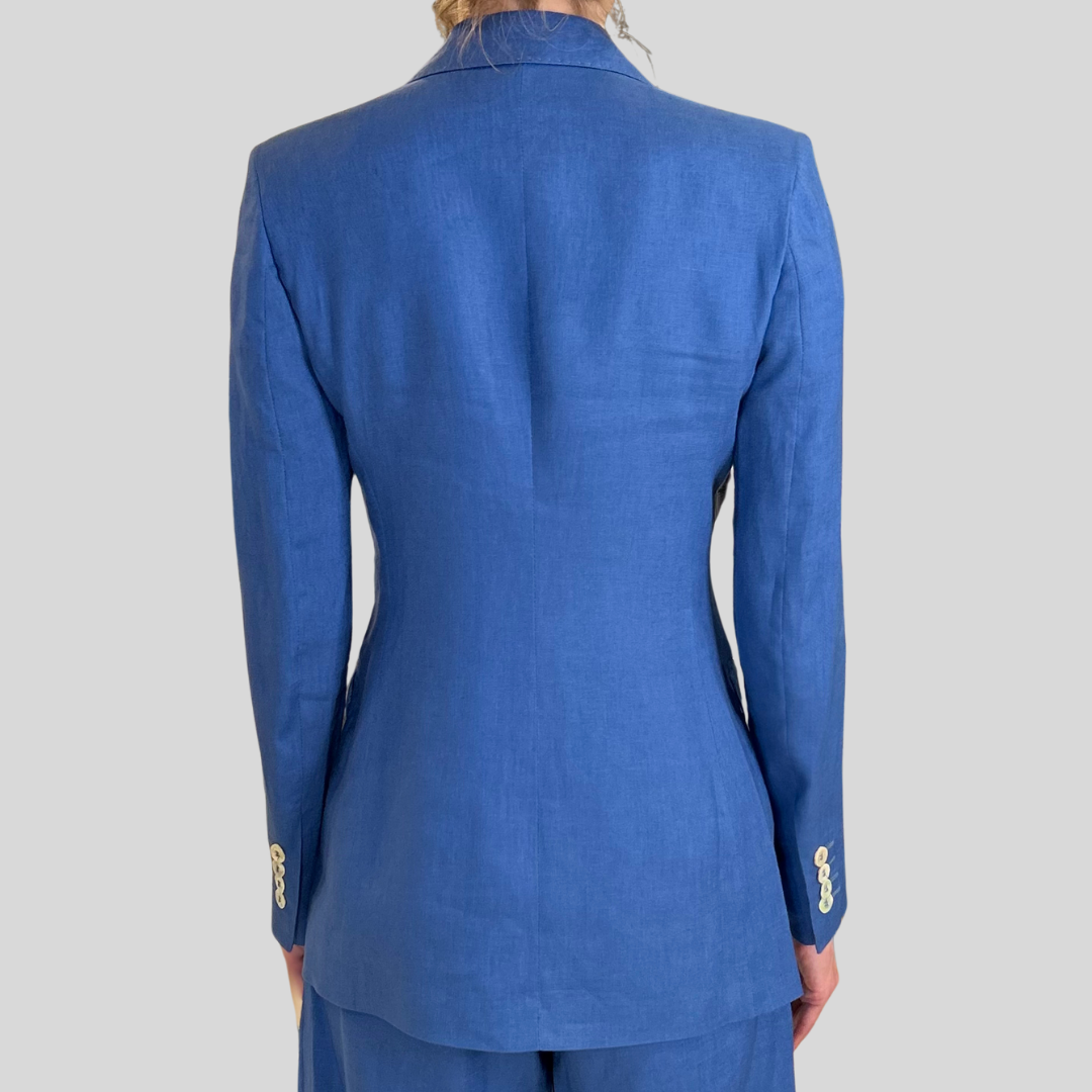 Linen Double Breasted Blazer - Blue