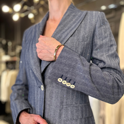 Herringbone Pinstripe Blazer - Denim Blue