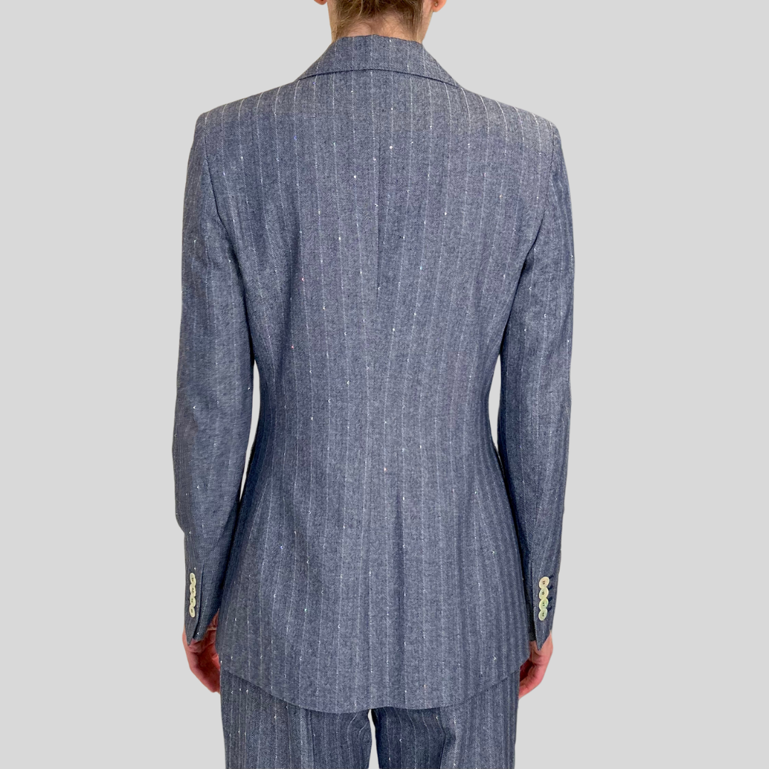 Herringbone Pinstripe Blazer - Denim Blue